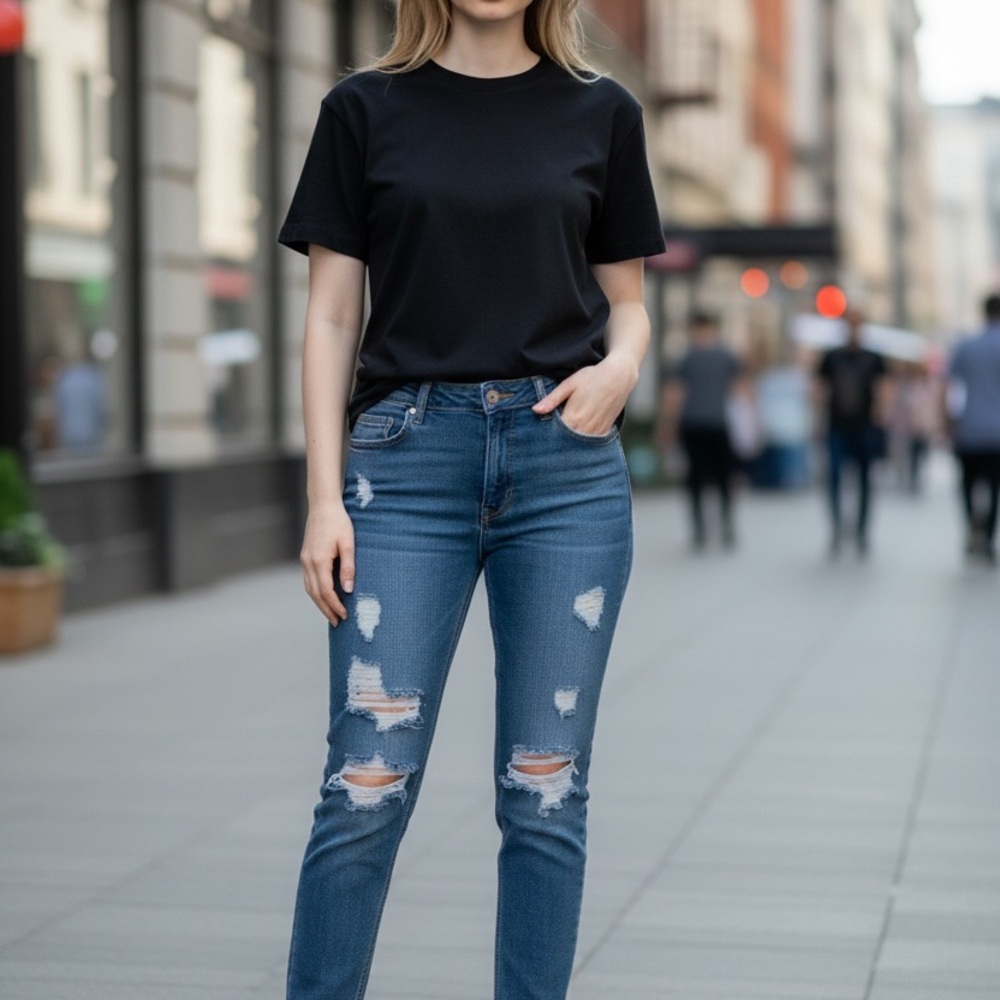 Design Lab Lord & Taylor Blue Distressed Boyfriend Jeans